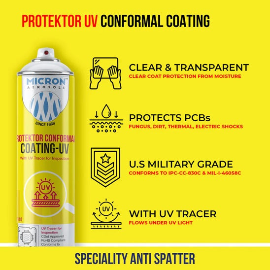Protektor Conformal Coating Spray - UV for PCBs, Electronics | With UV Tracer - Glows under UV Light