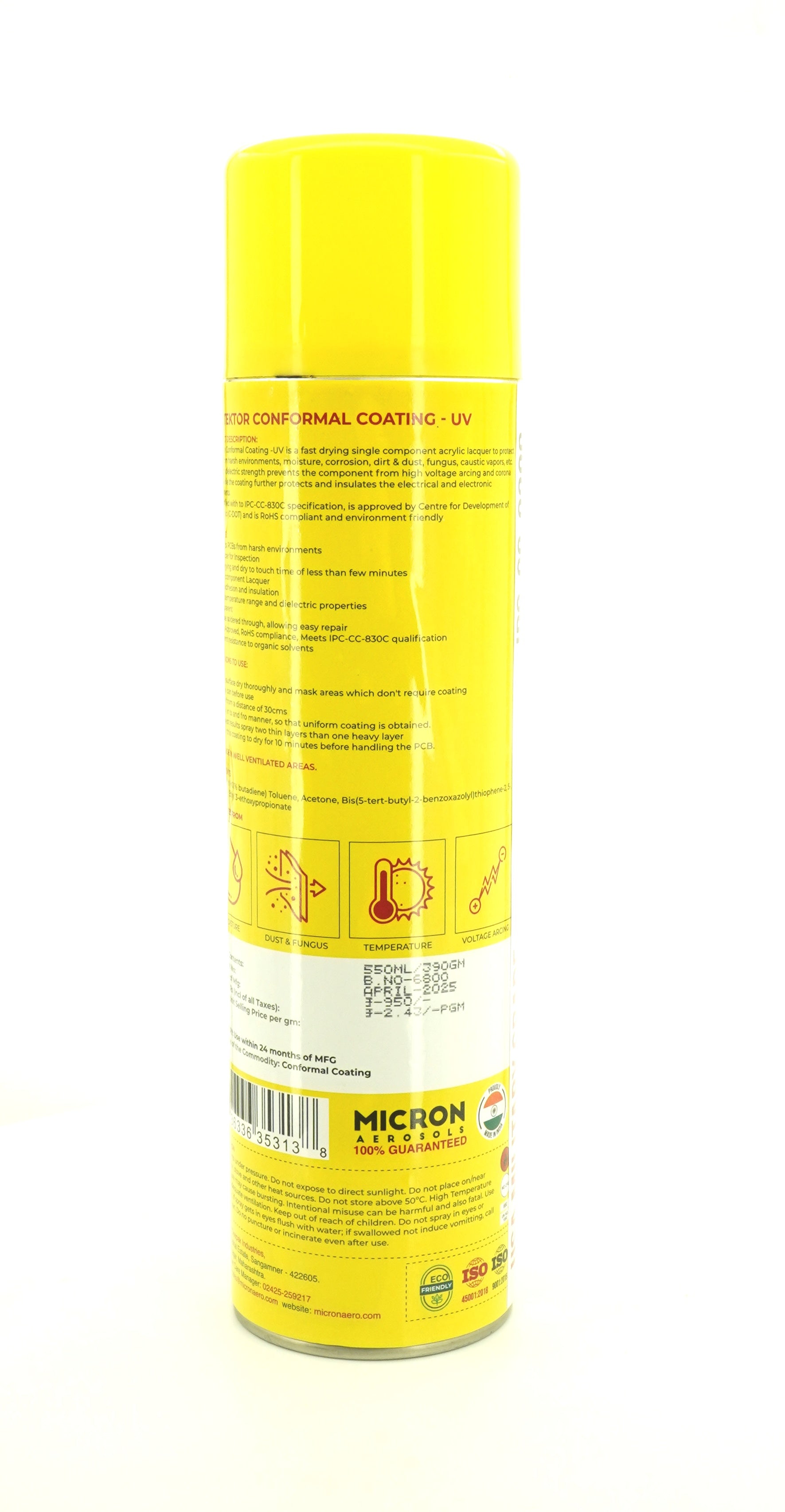 Protektor Conformal Coating Spray - UV for PCBs, Electronics | With UV Tracer - Glows under UV Light