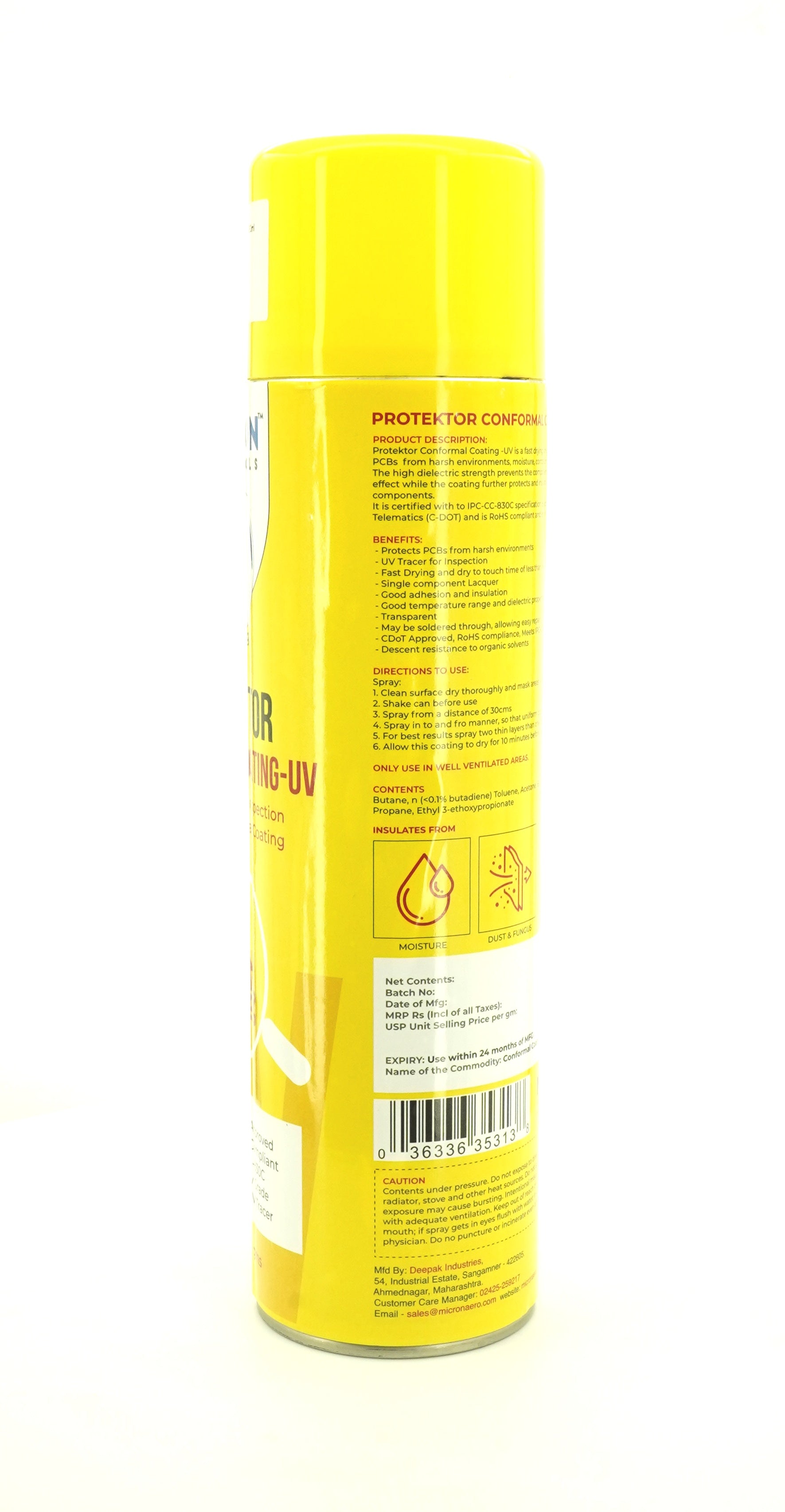 Protektor Conformal Coating Spray - UV for PCBs, Electronics | With UV Tracer - Glows under UV Light