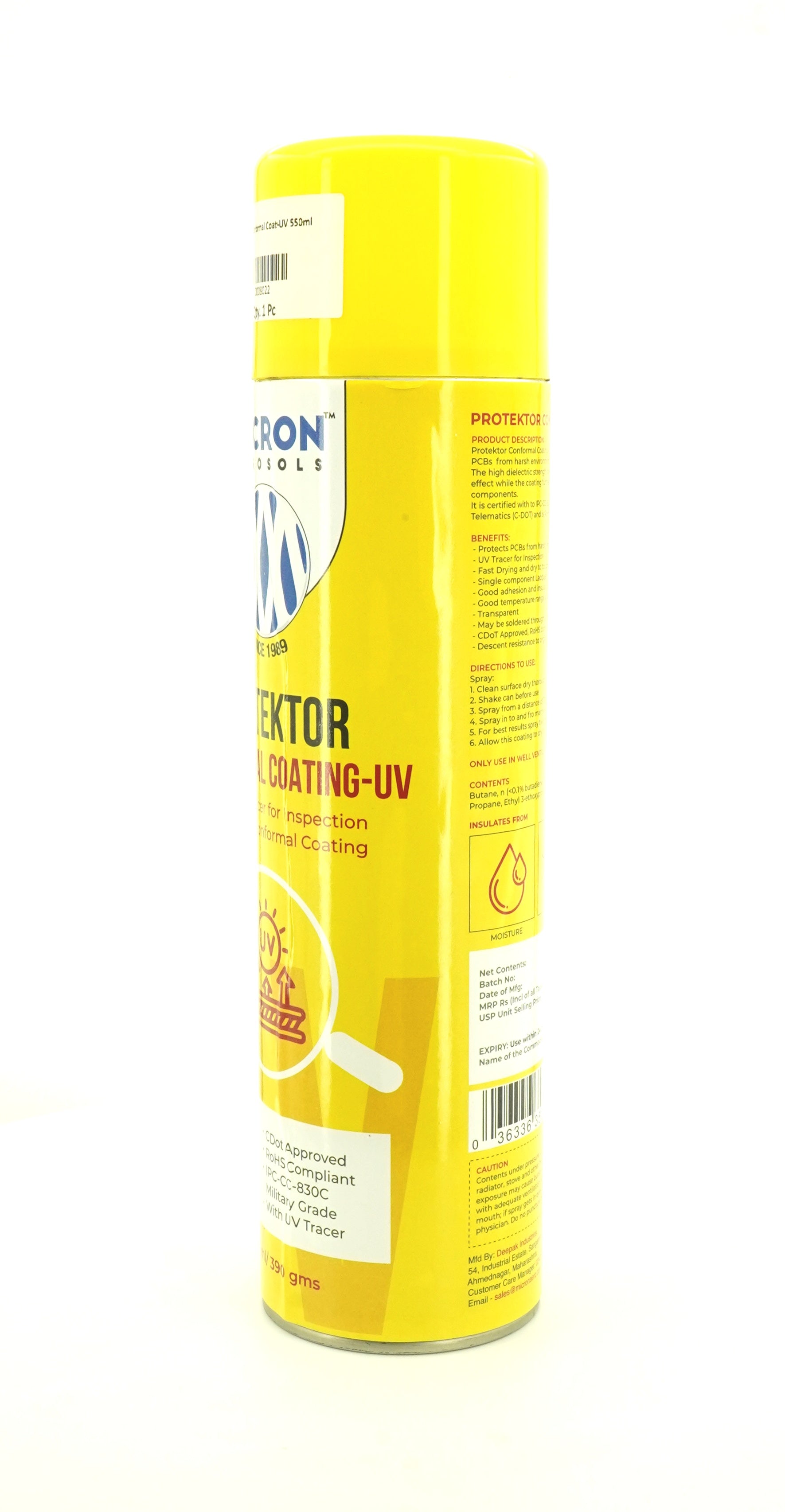 Protektor Conformal Coating Spray - UV for PCBs, Electronics | With UV Tracer - Glows under UV Light