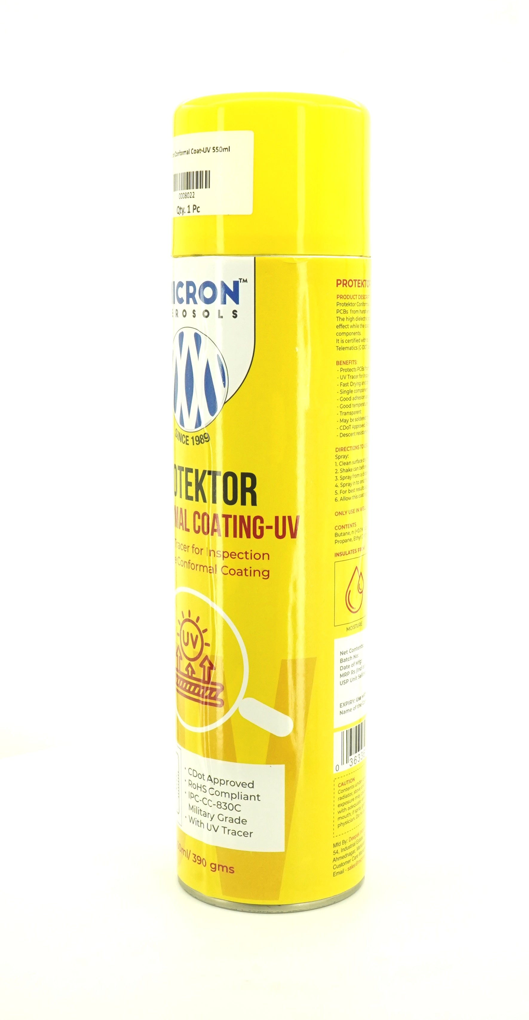 Protektor Conformal Coating Spray - UV for PCBs, Electronics | With UV Tracer - Glows under UV Light