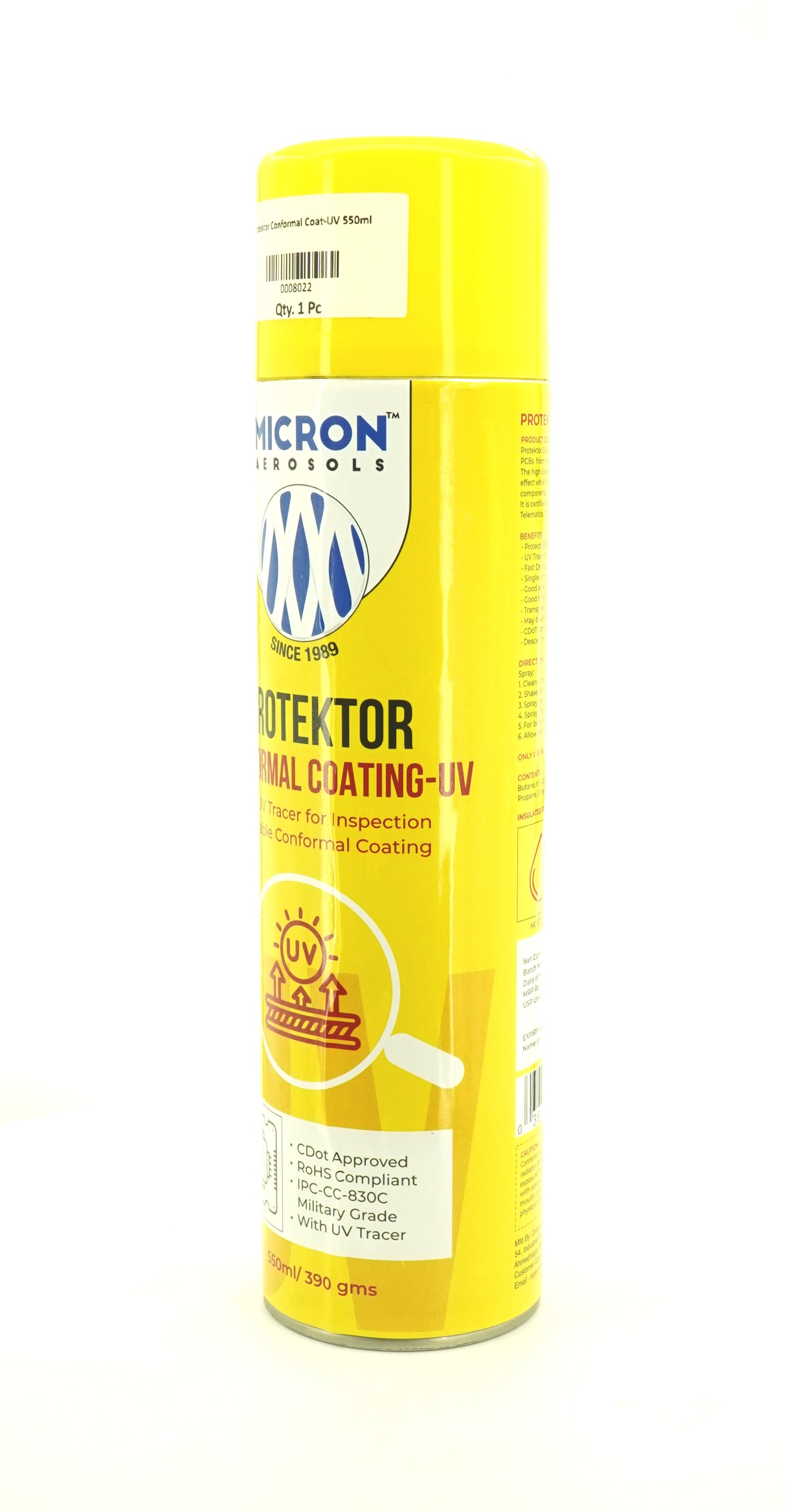 Protektor Conformal Coating Spray - UV for PCBs, Electronics | With UV Tracer - Glows under UV Light