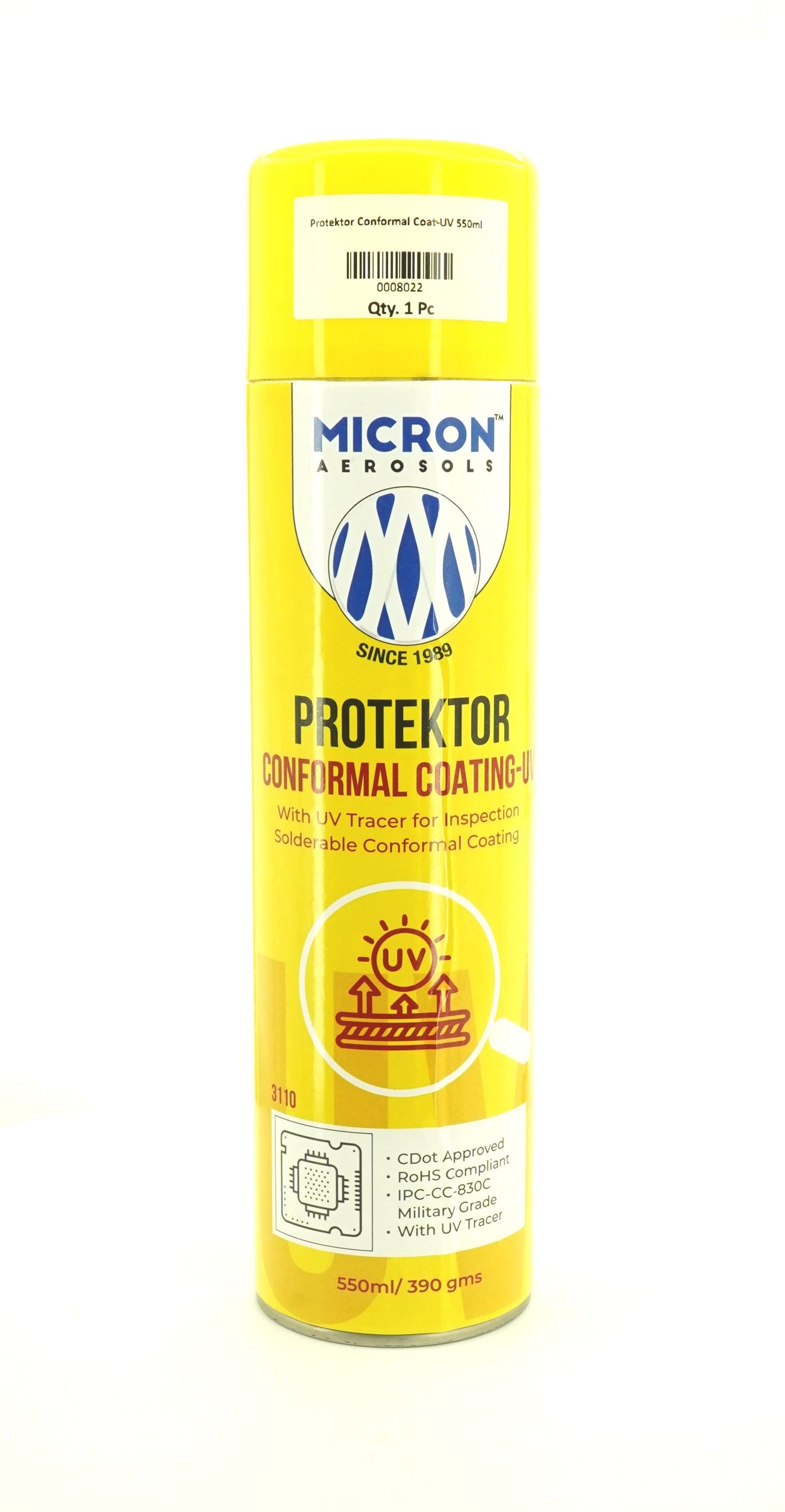 Protektor Conformal Coating Spray - UV for PCBs, Electronics | With UV Tracer - Glows under UV Light