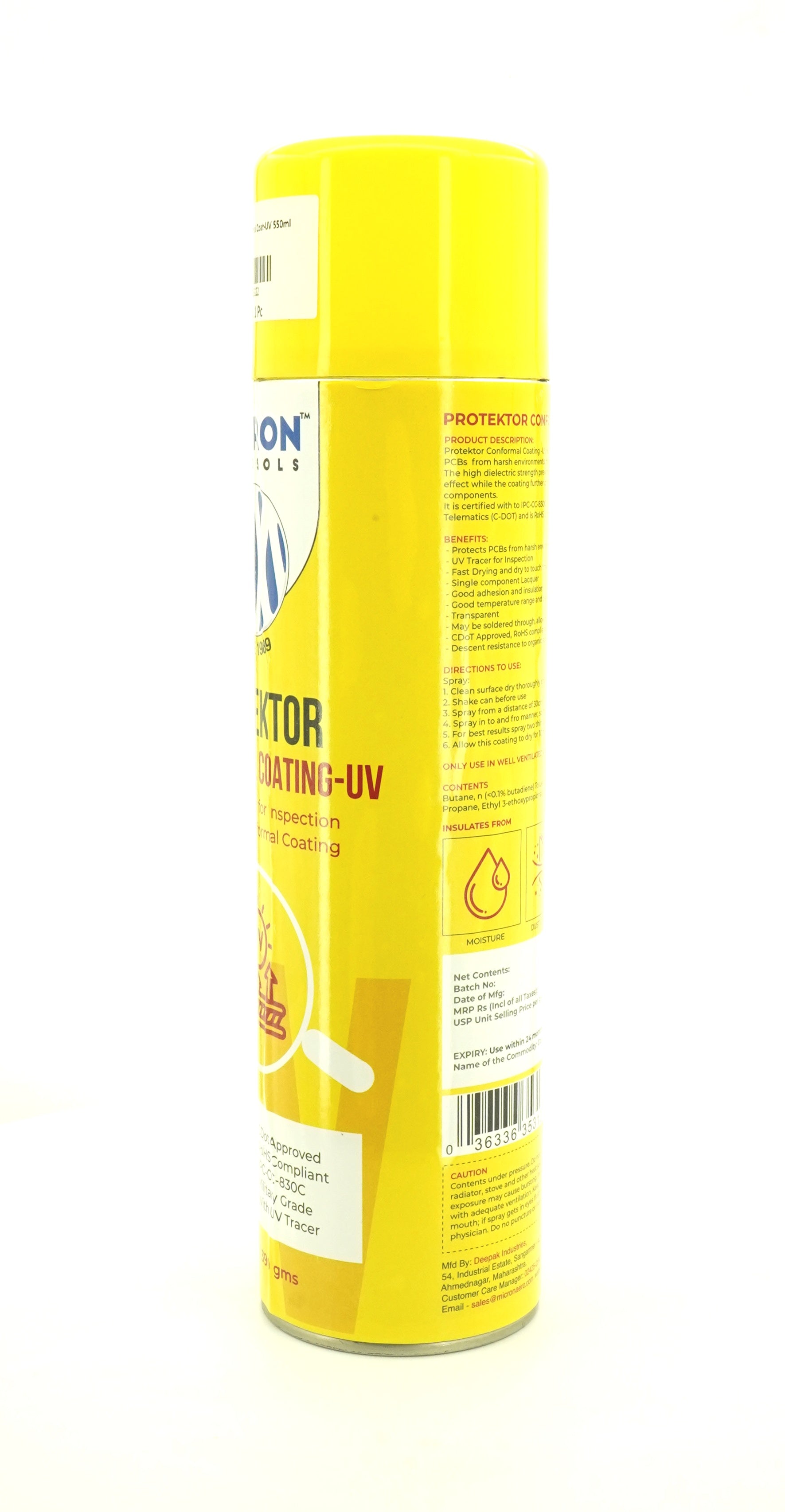 Protektor Conformal Coating Spray - UV for PCBs, Electronics | With UV Tracer - Glows under UV Light