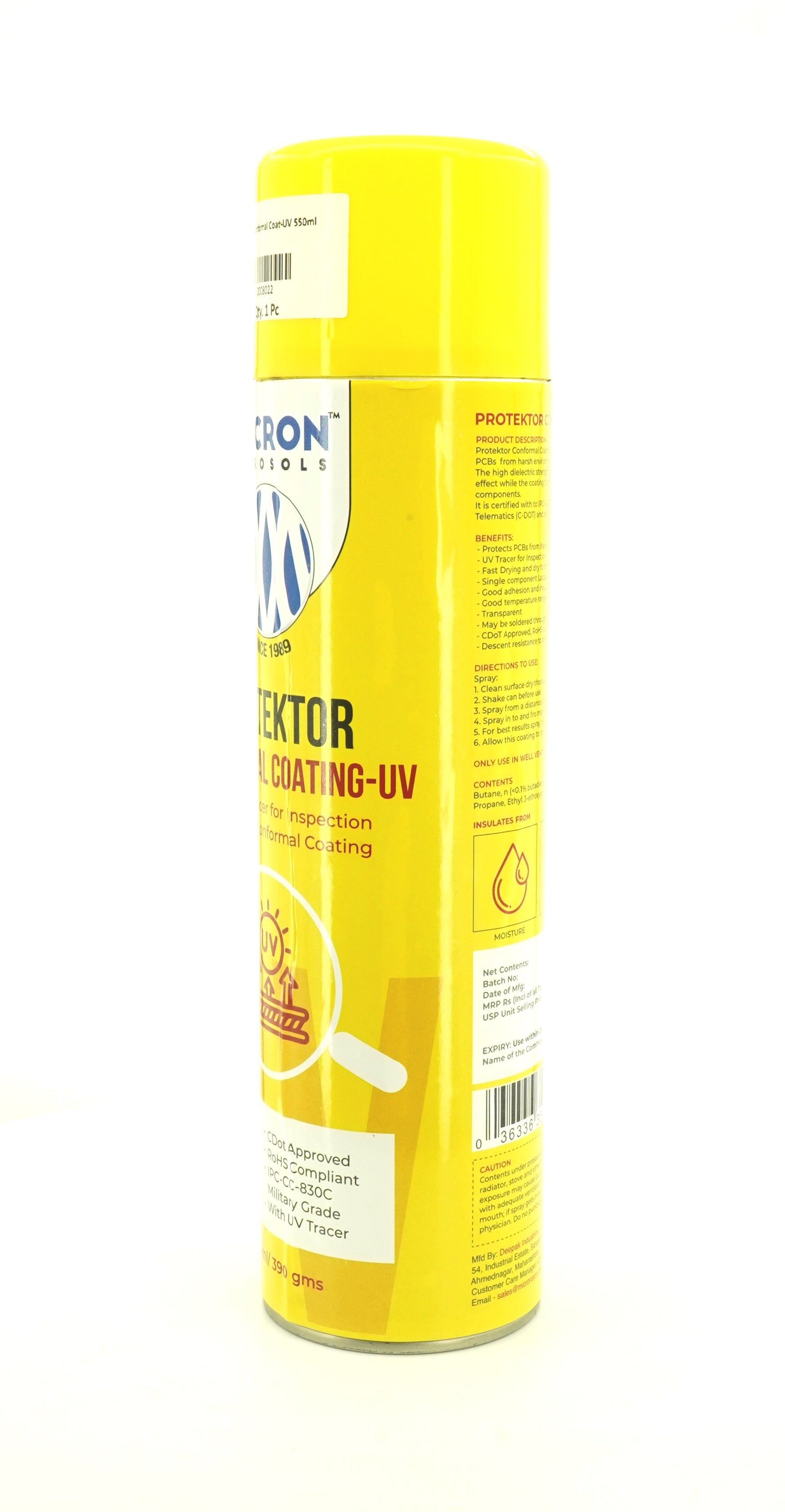 Protektor Conformal Coating Spray - UV for PCBs, Electronics | With UV Tracer - Glows under UV Light