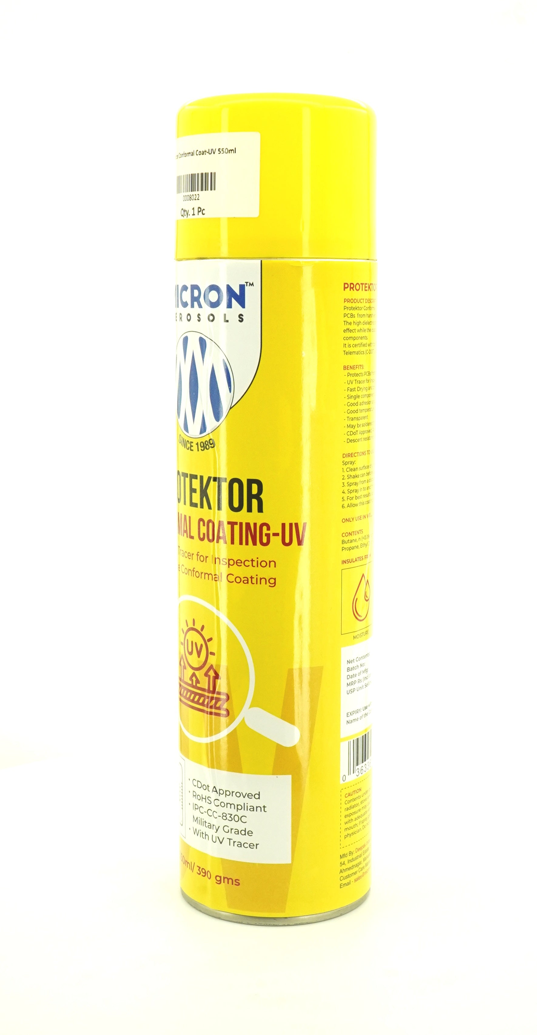 Protektor Conformal Coating Spray - UV for PCBs, Electronics | With UV Tracer - Glows under UV Light