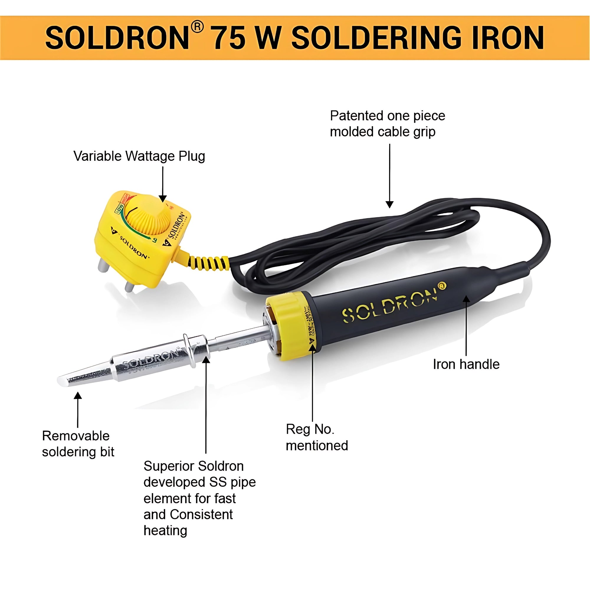 SOLDRON SI35-75A 75W Plug Variable Wattage Soldering Iron