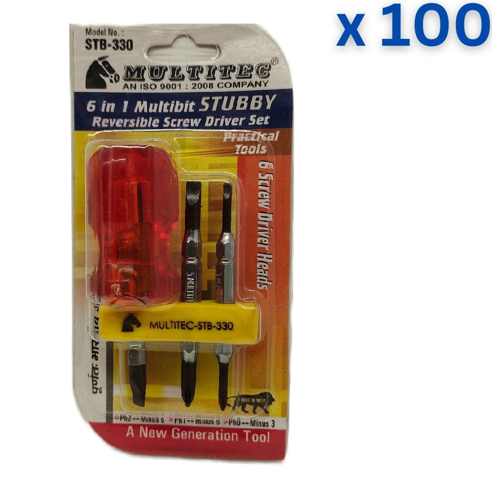 Multitec STB-330 6 in 1 Multi Bit Stubby Reversible Screw Driver Set
