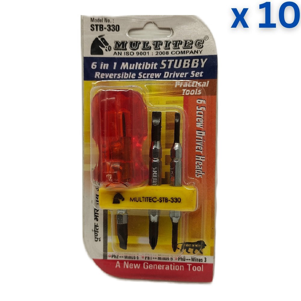 Multitec STB-330 6 in 1 Multi Bit Stubby Reversible Screw Driver Set