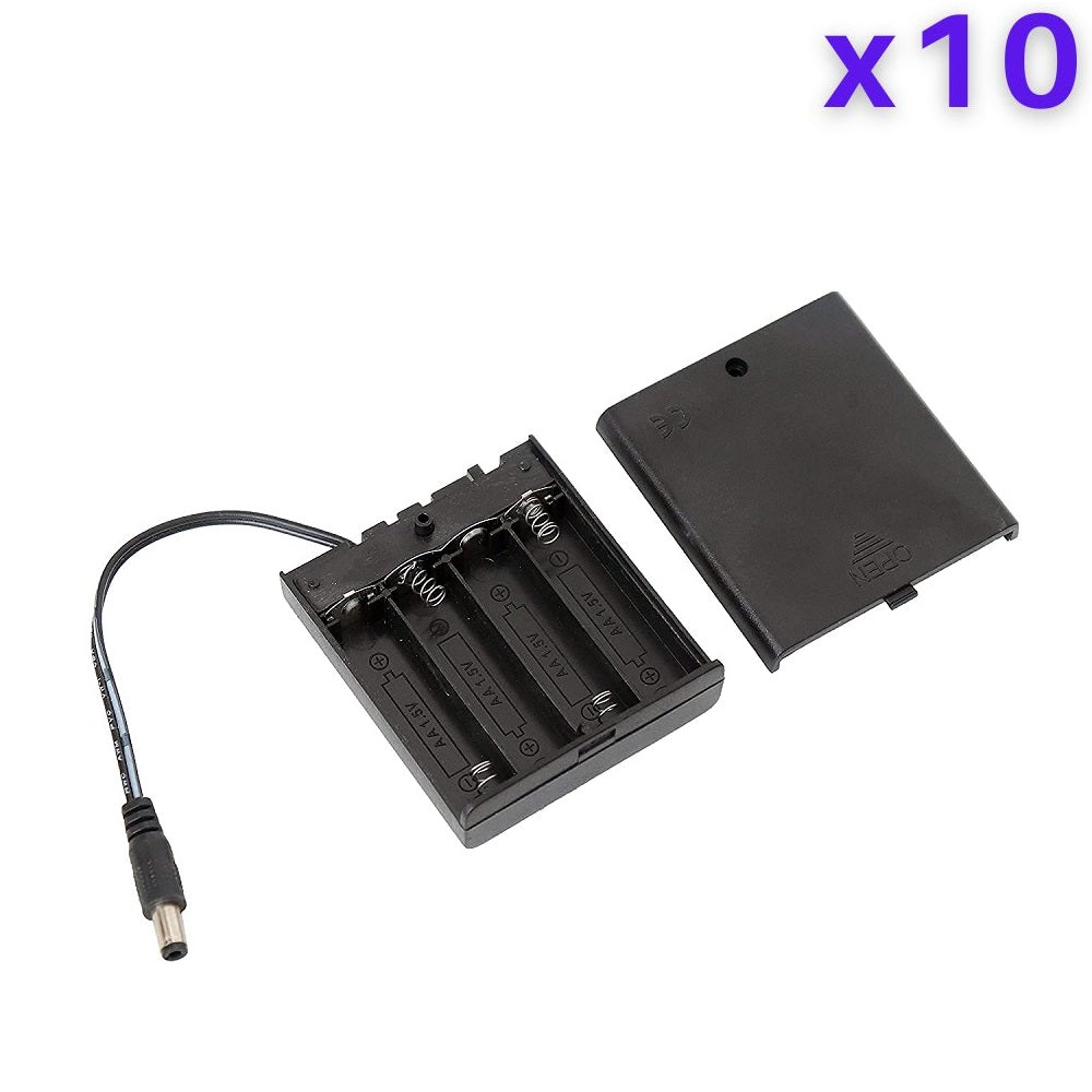 4 x 1.5V AA Battery Case Connector with Cover + DC Pin