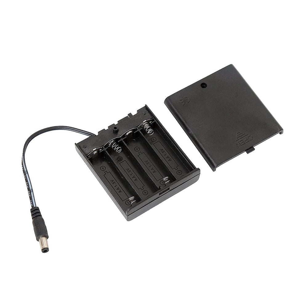 4 x 1.5V AA Battery Case Connector with Cover + DC Pin