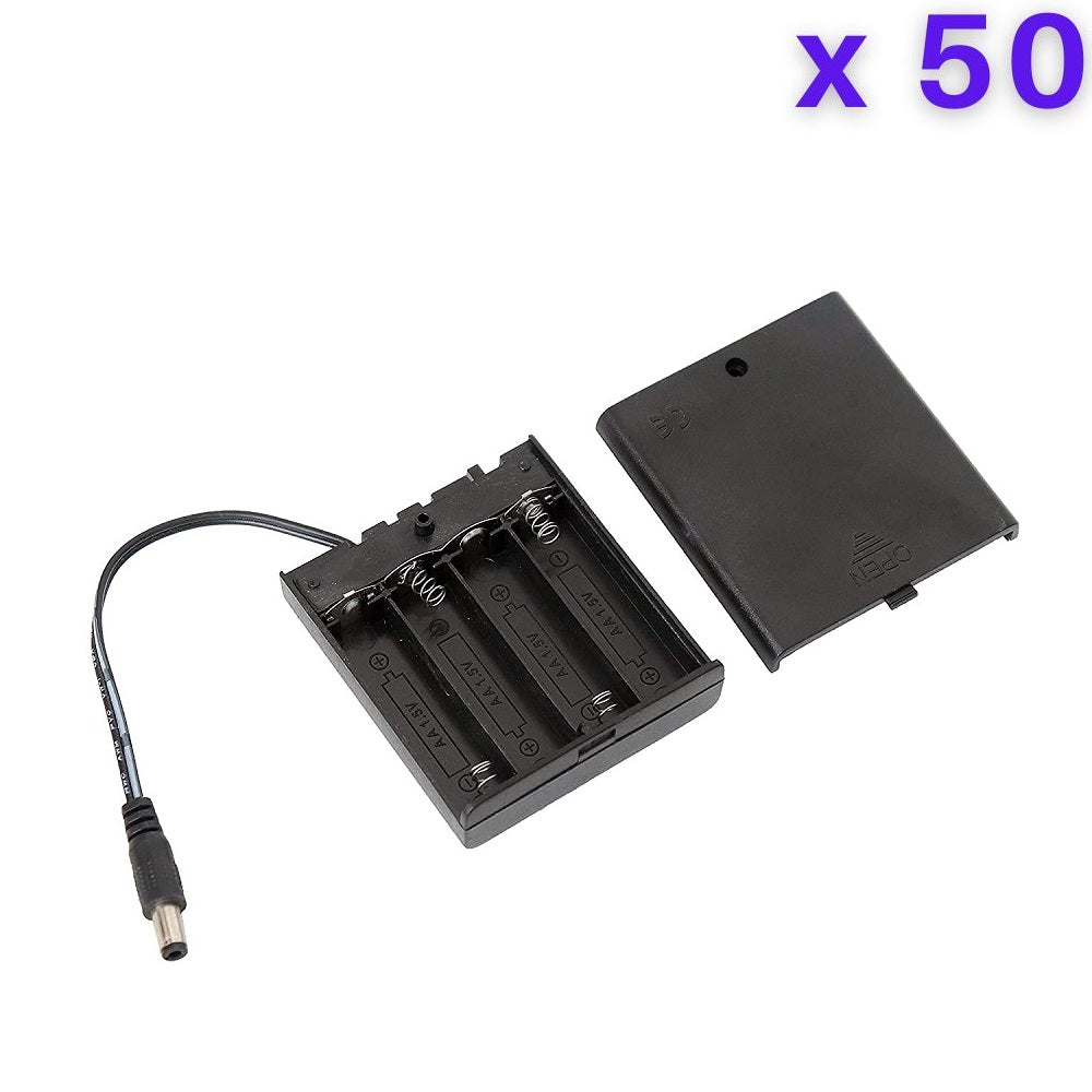 4 x 1.5V AA Battery Case Connector with Cover + DC Pin