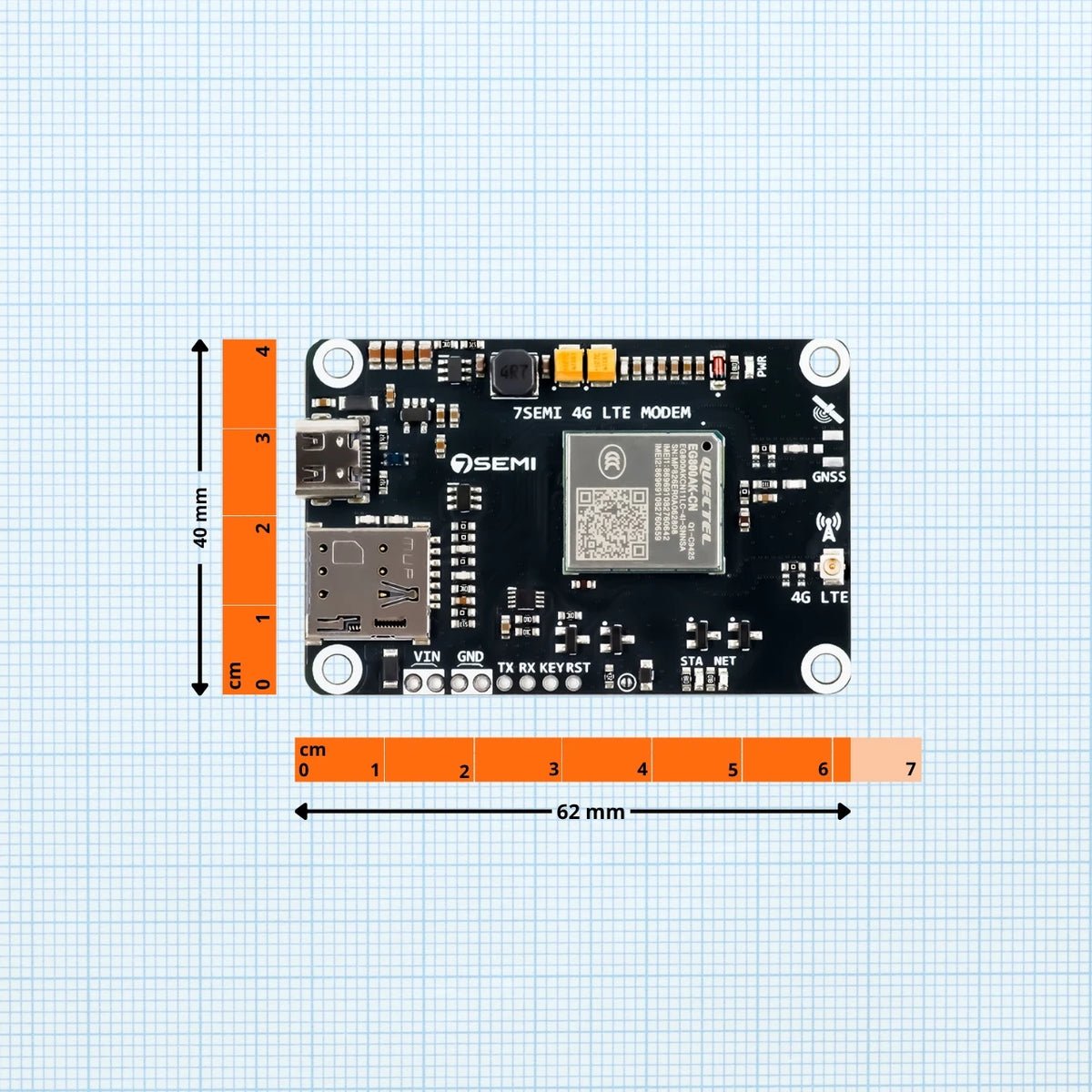7Semi EG800AK LTE 4G Cat-1 bis Mini Industrial Modem USB-C