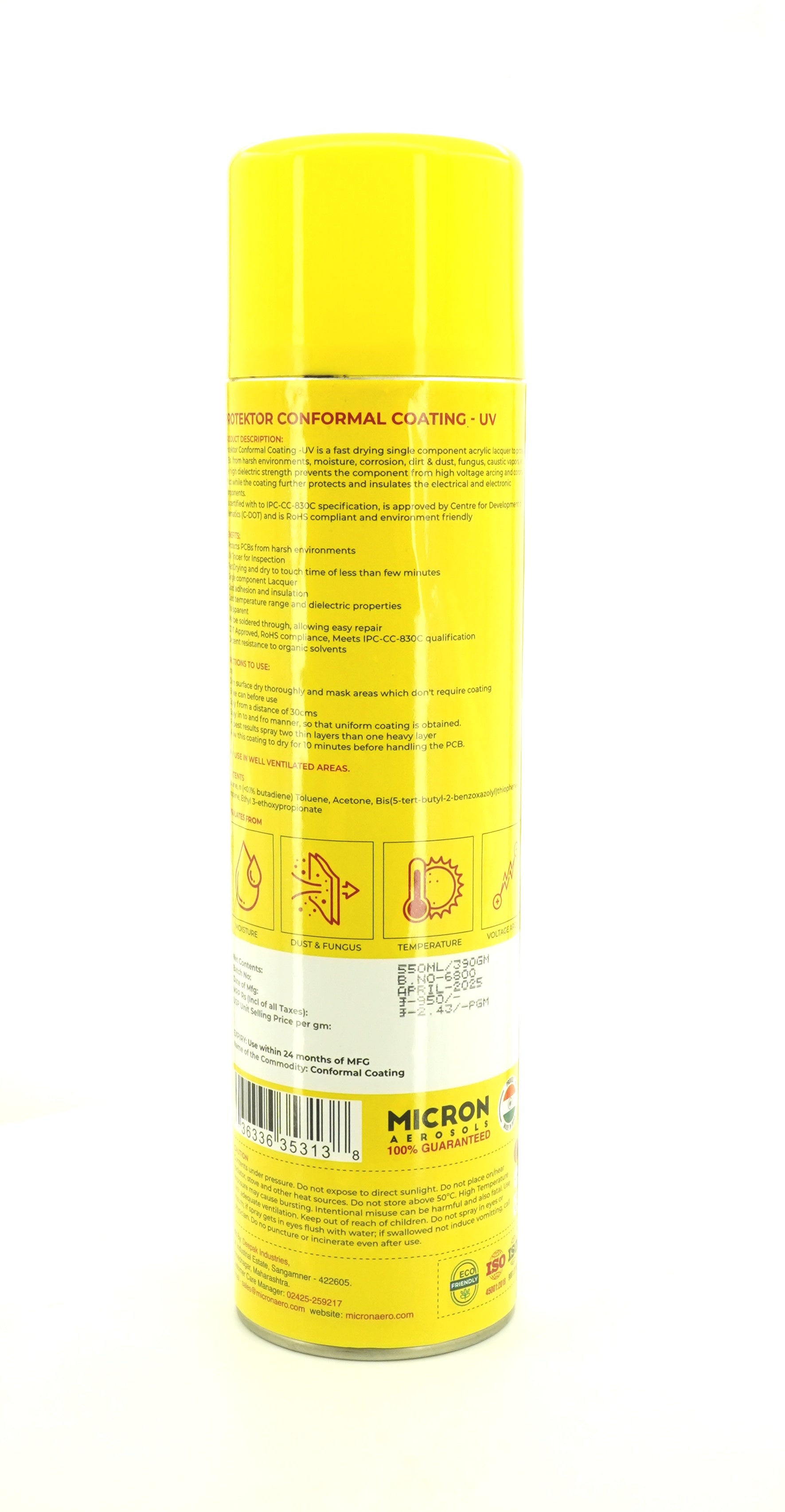 Protektor Conformal Coating Spray - UV for PCBs, Electronics | With UV Tracer - Glows under UV Light