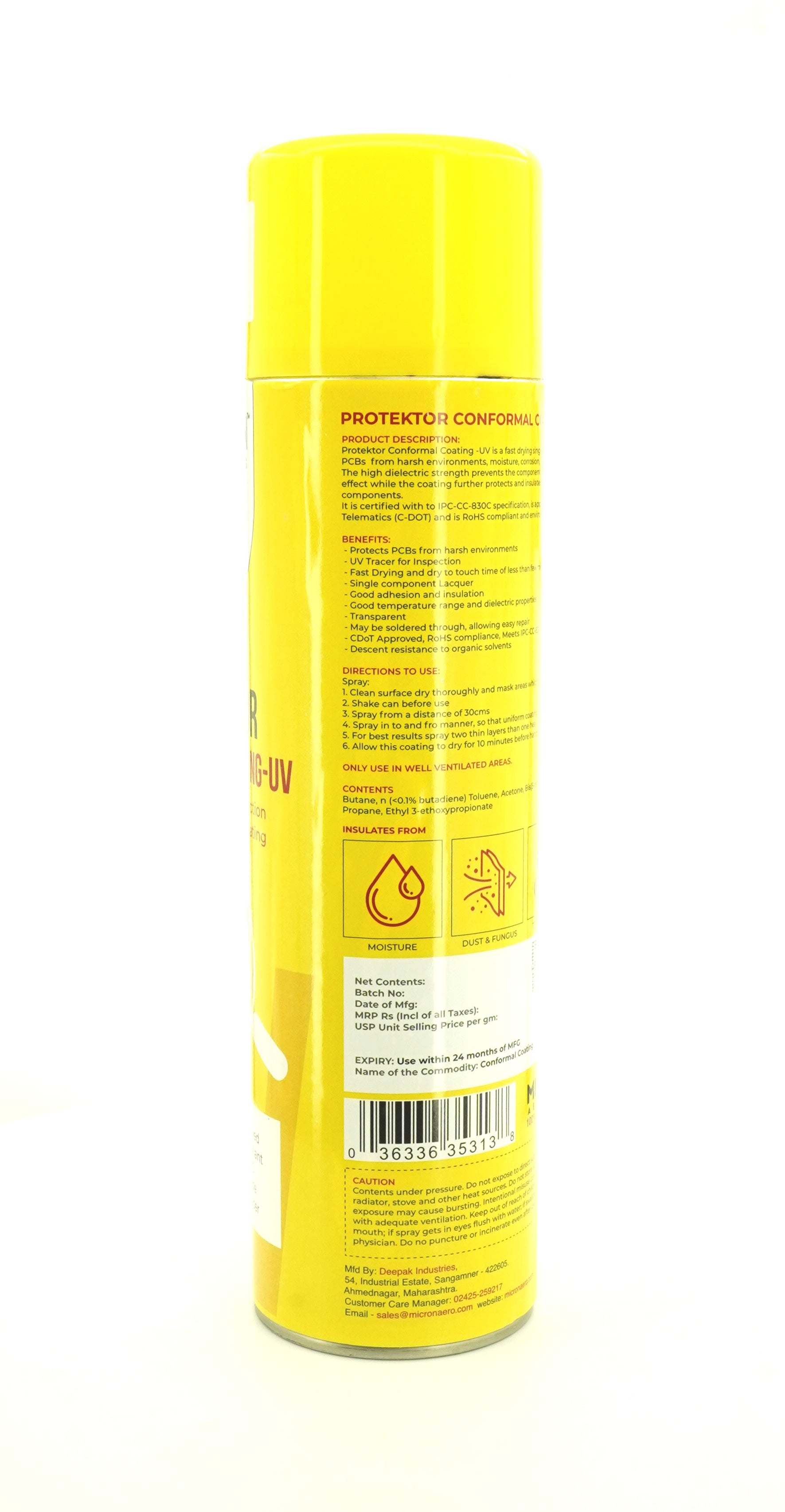 Protektor Conformal Coating Spray - UV for PCBs, Electronics | With UV Tracer - Glows under UV Light