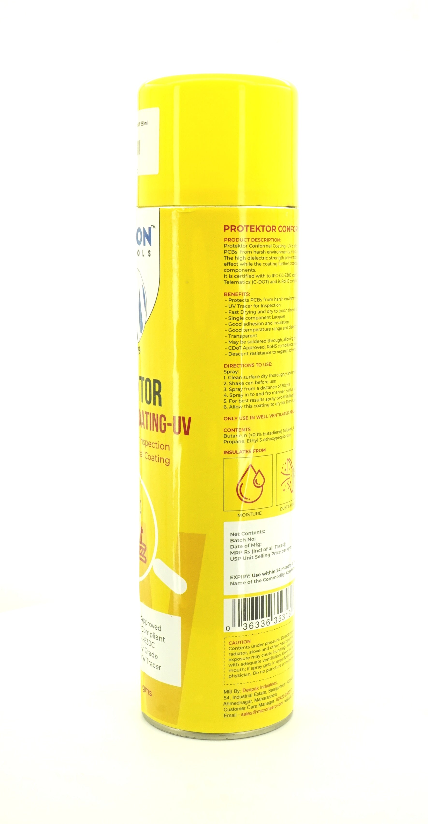 Protektor Conformal Coating Spray - UV for PCBs, Electronics | With UV Tracer - Glows under UV Light