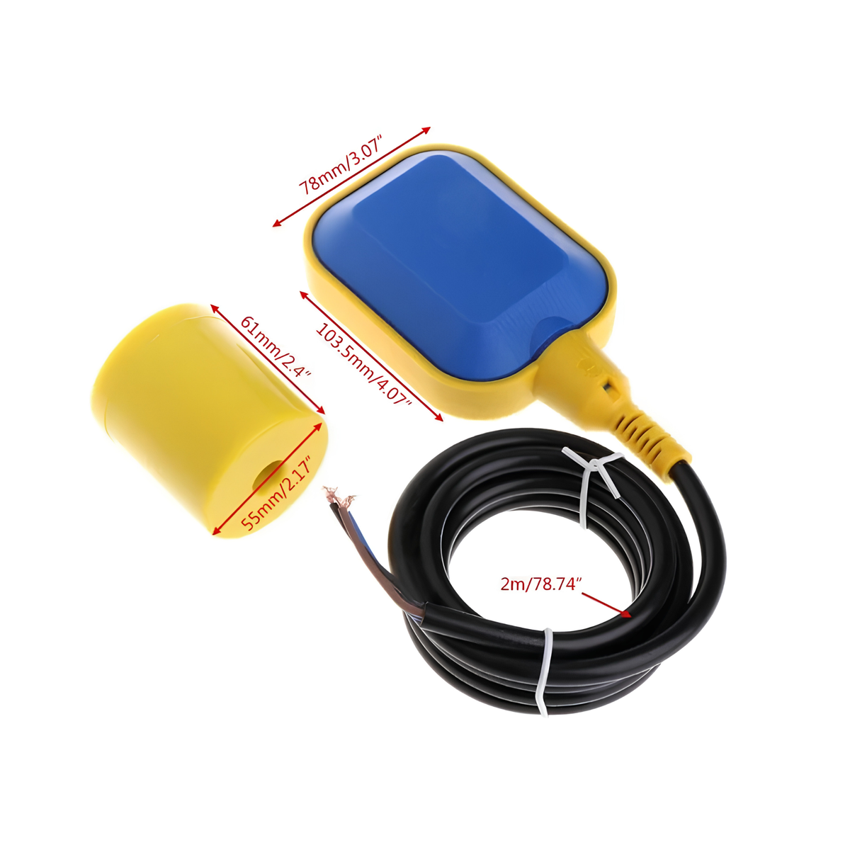Square Float Switch Water Level Sensor with 2M Cable