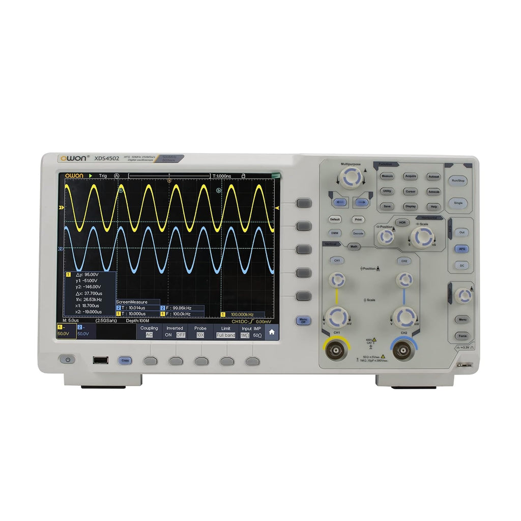 OWON XDS4502 10.4" Touch Digital Oscilloscope, 500MHz Bandwidth, Standard Touch, VGA 1 Channel, 50MHz, 250MSa/s, USB Host Supports Standard SCPI AWG DMM Digital Storage Oscilloscope