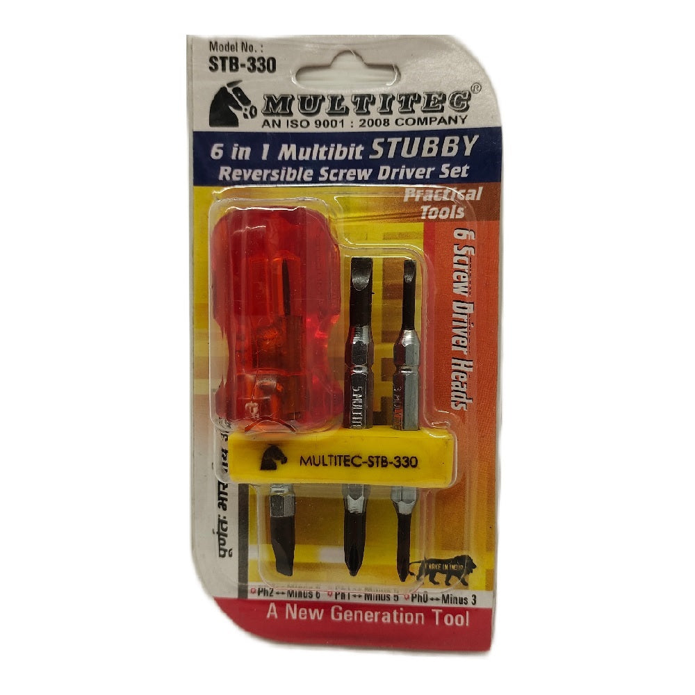 Multitec STB-330 6 in 1 Multi Bit Stubby Reversible Screw Driver Set