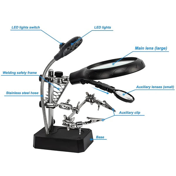 TE-800 LED Magnifier Glass With Auxiliary Clip AC/DC Interchangeable