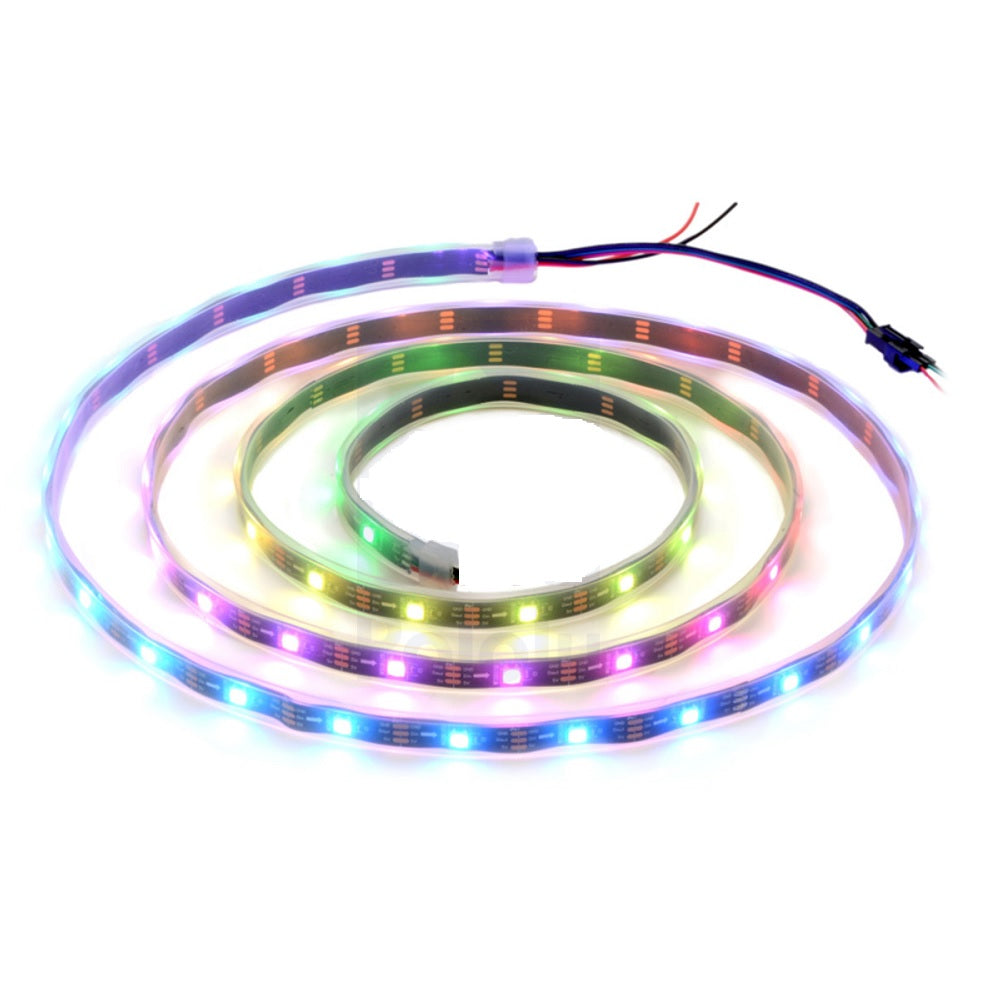 WS2812B Addressable RGB LED Strip - 5V - 60 LEDs / meter - Inbuilt chip - Black PCB - IP20 Non Waterproof - 1 Meter