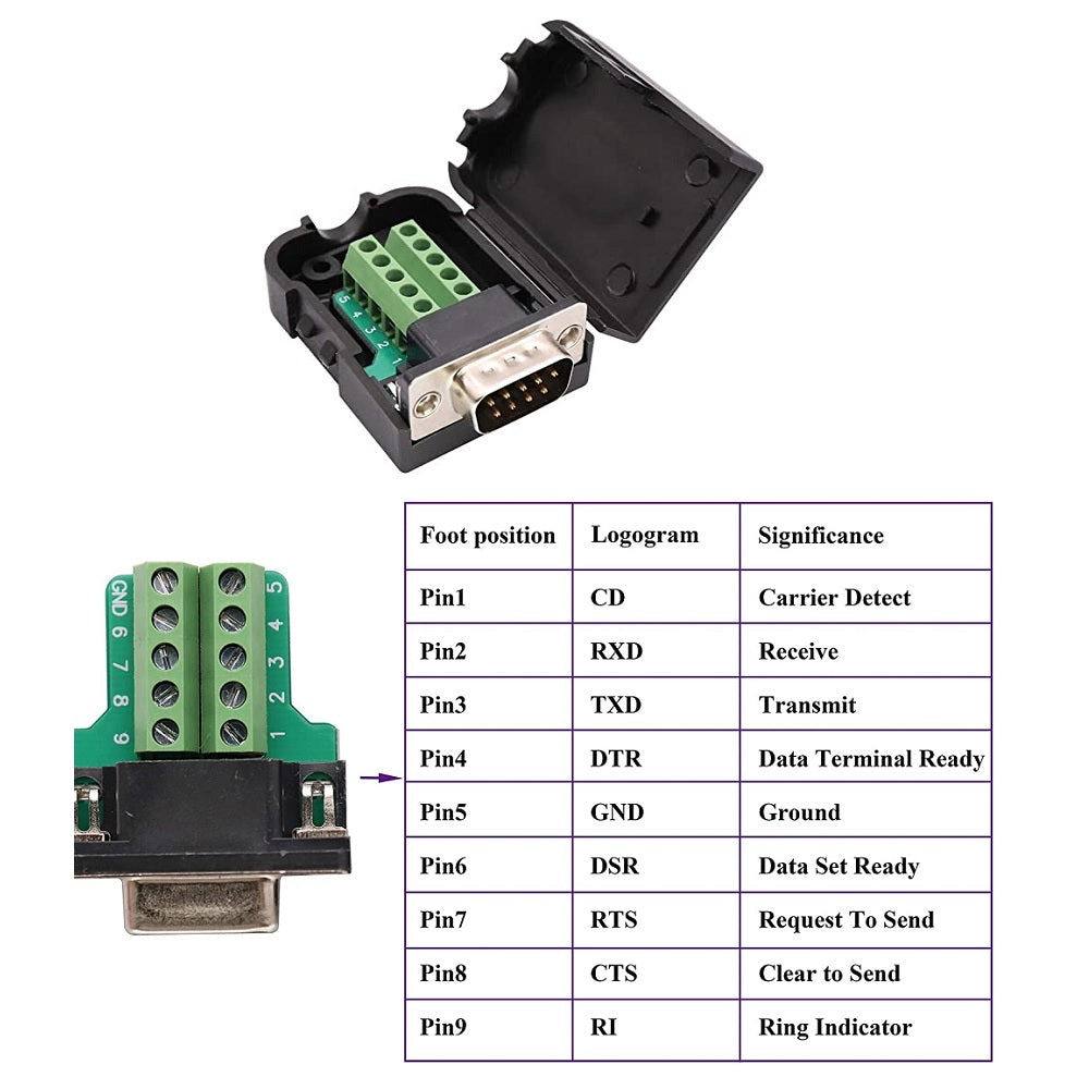 DB9 Male Screw Terminal to RS232 RS485 Conversion Board with Shell and Nut