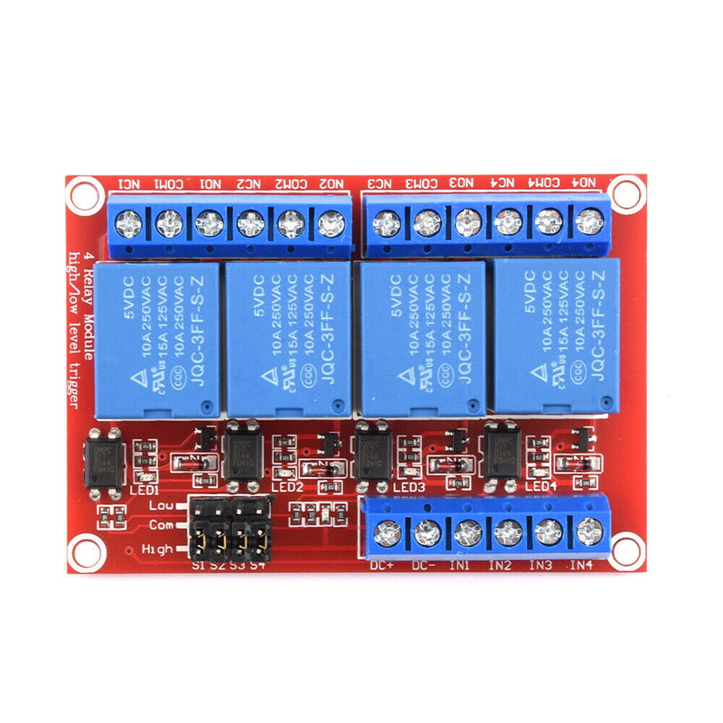 5V 4 Channel Optocoupler Relay Board with High/Low Trigger Power Indicator Module